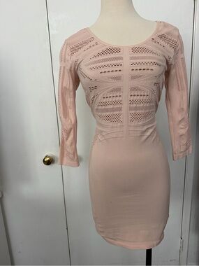 G by Guess Blush Pink Long Sleeve Cutout Bodycon Dress